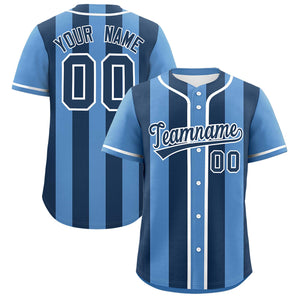 Custom Light Blue Midnight Blue Thick Stripe Fashion Authentic Baseball jersey