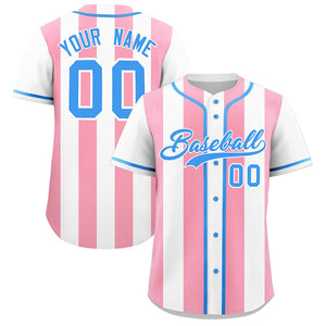 Custom White Light Pink Thick Stripe Fashion Authentic Baseball jersey