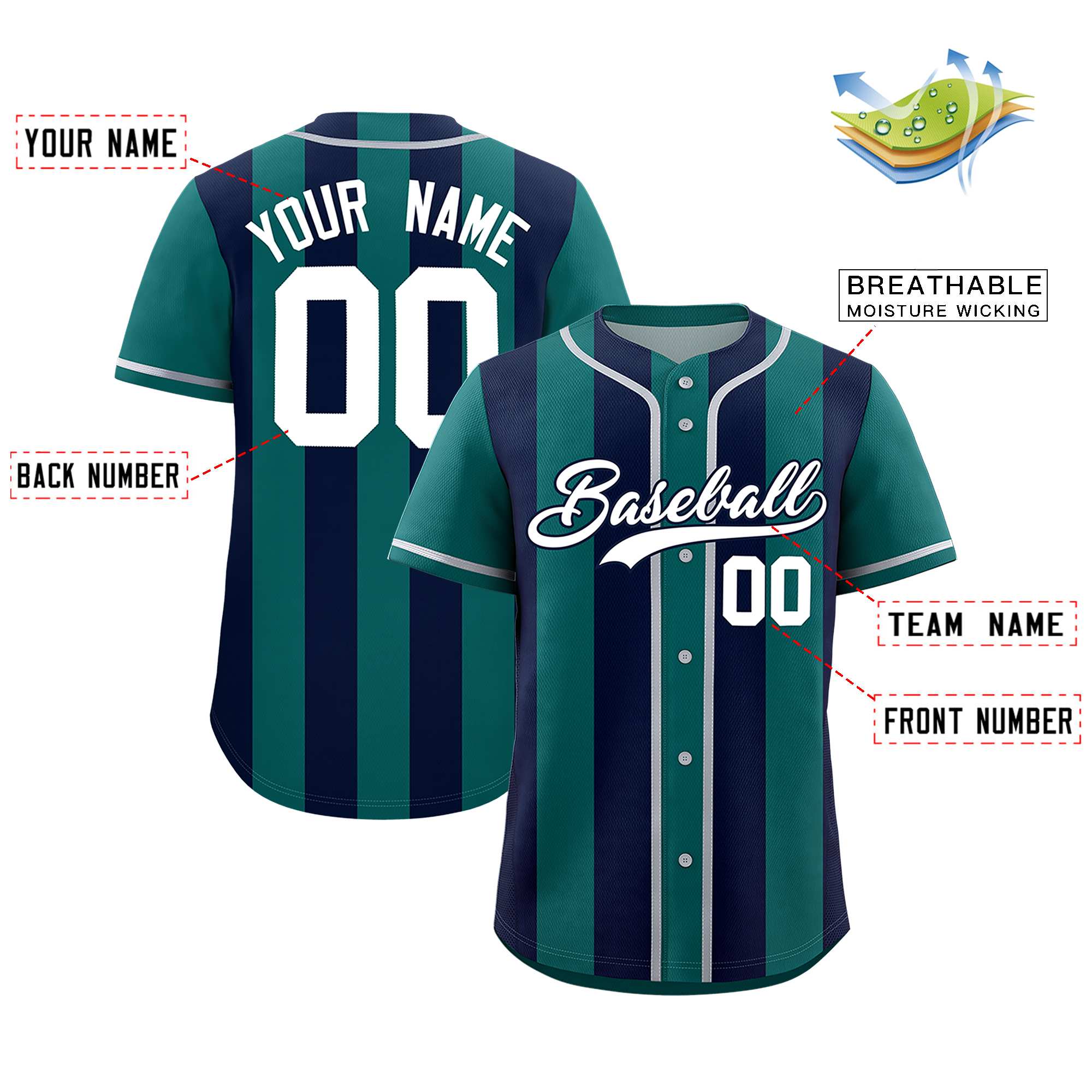 Custom Aqua Navy Thick Stripe Fashion Authentic Baseball jersey