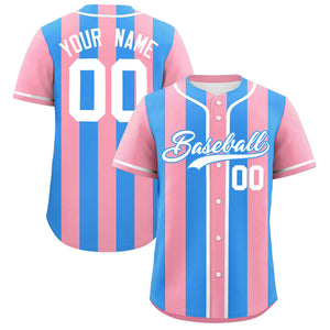 Custom Light Pink Powder Blue Thick Stripe Fashion Authentic Baseball jersey