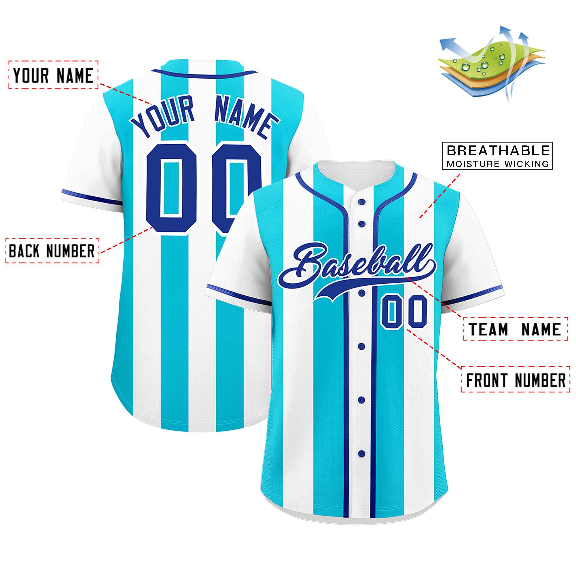 Custom White Sky Blue Thick Stripe Fashion Authentic Baseball jersey