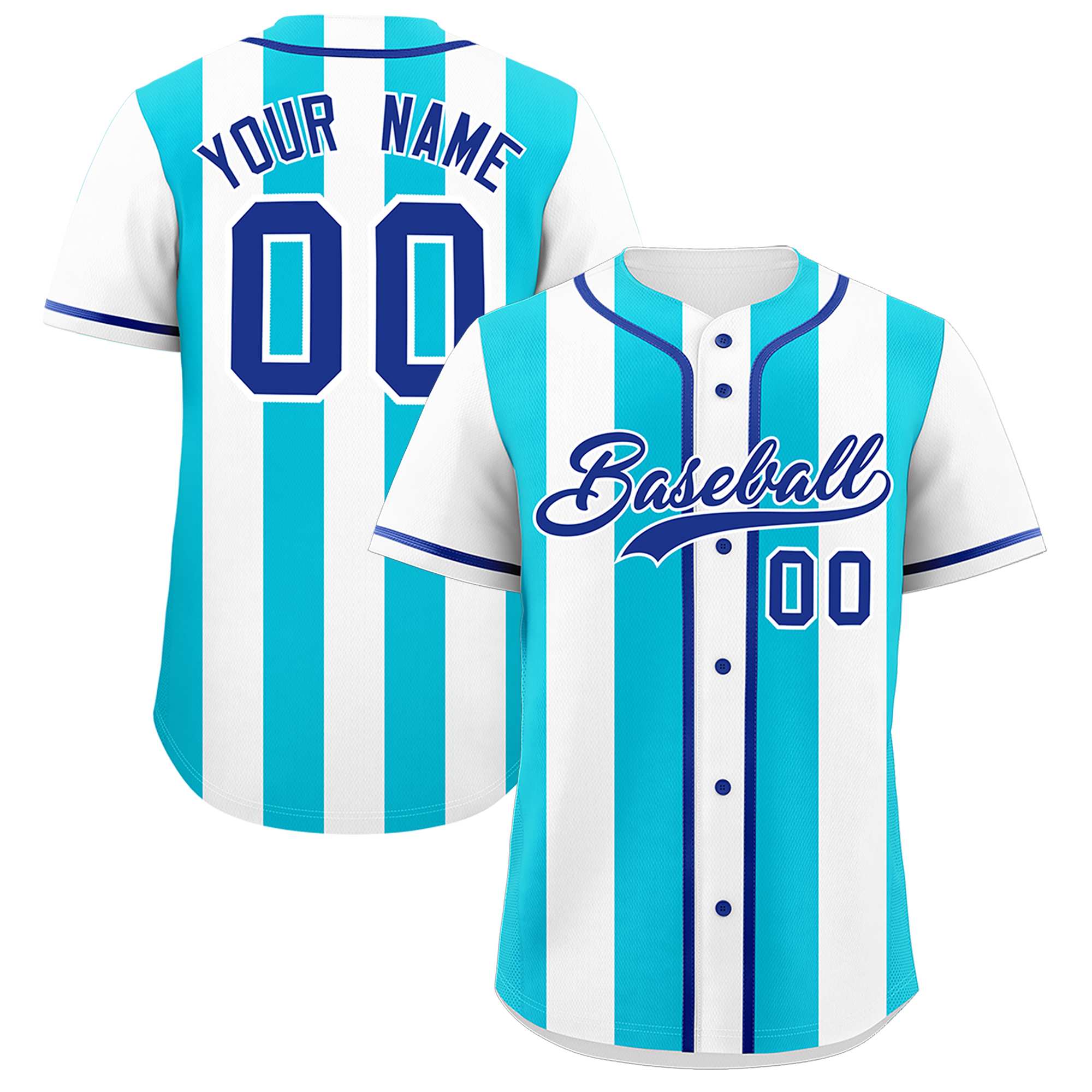 Custom White Sky Blue Thick Stripe Fashion Authentic Baseball jersey