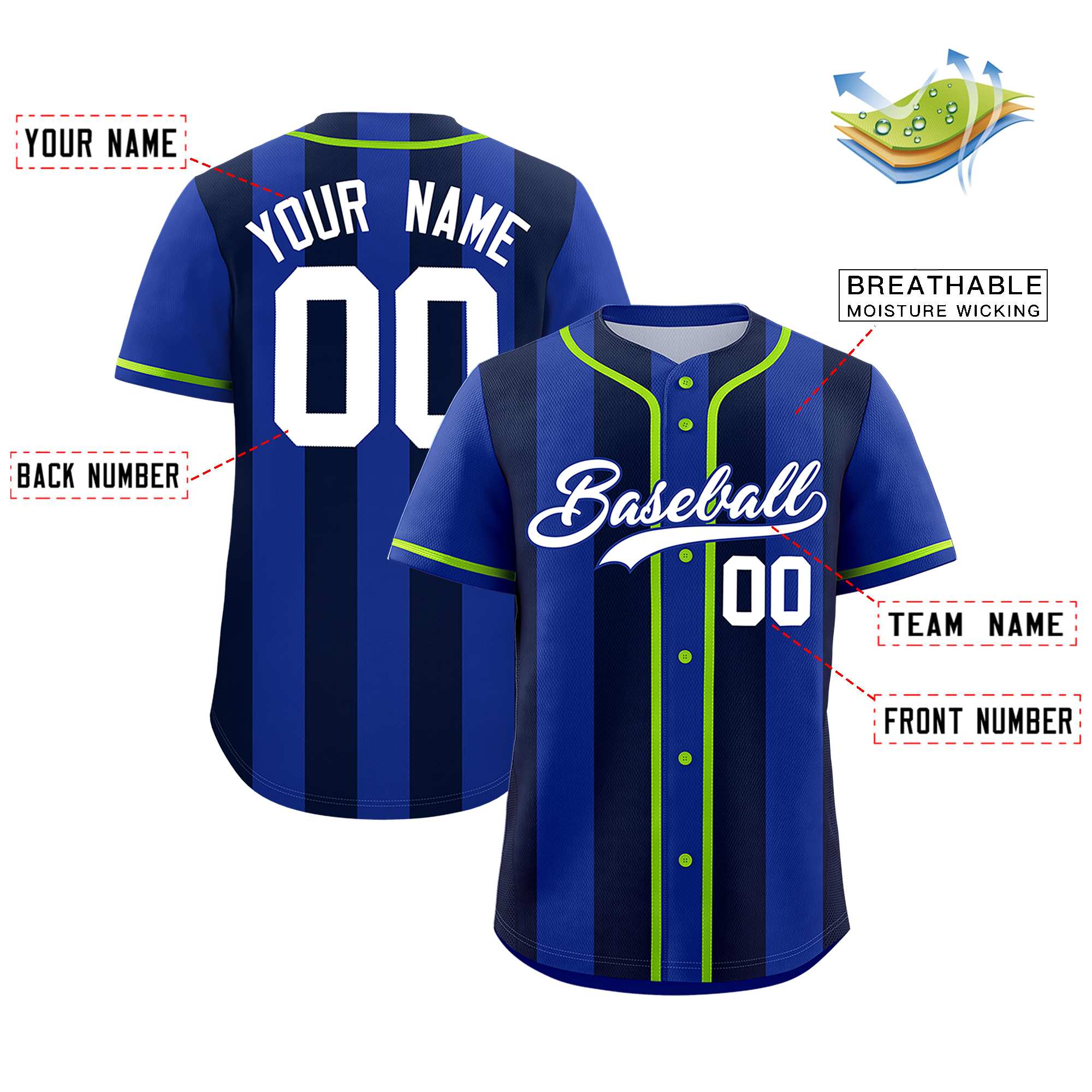 Custom Royal Navy Thick Stripe Fashion Authentic Baseball jersey