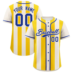 Custom Cream Gold Thick Stripe Fashion Authentic Baseball jersey