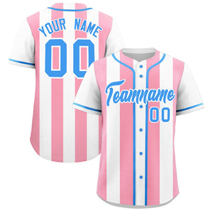 Custom White Light Pink Thick Stripe Fashion Authentic Baseball jersey