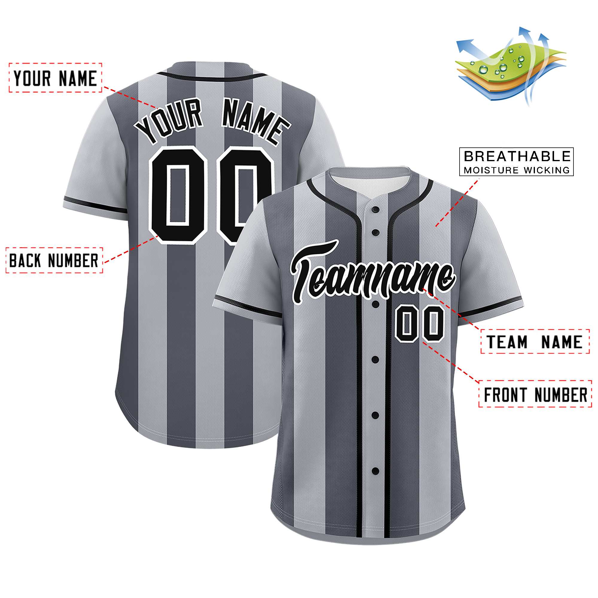 Custom Gray Dark Gray Thick Stripe Fashion Authentic Baseball jersey