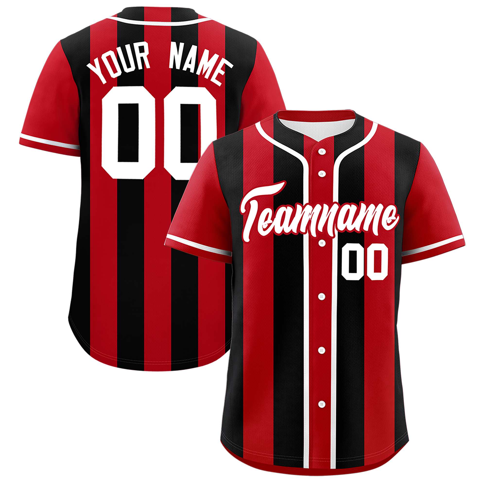 Custom Red Black Thick Stripe Fashion Authentic Baseball jersey