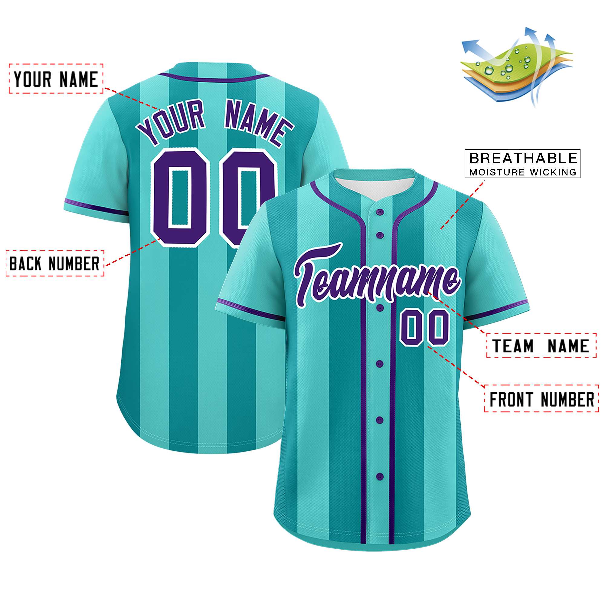 Custom Bright Green Aqua Thick Stripe Fashion Authentic Baseball jersey