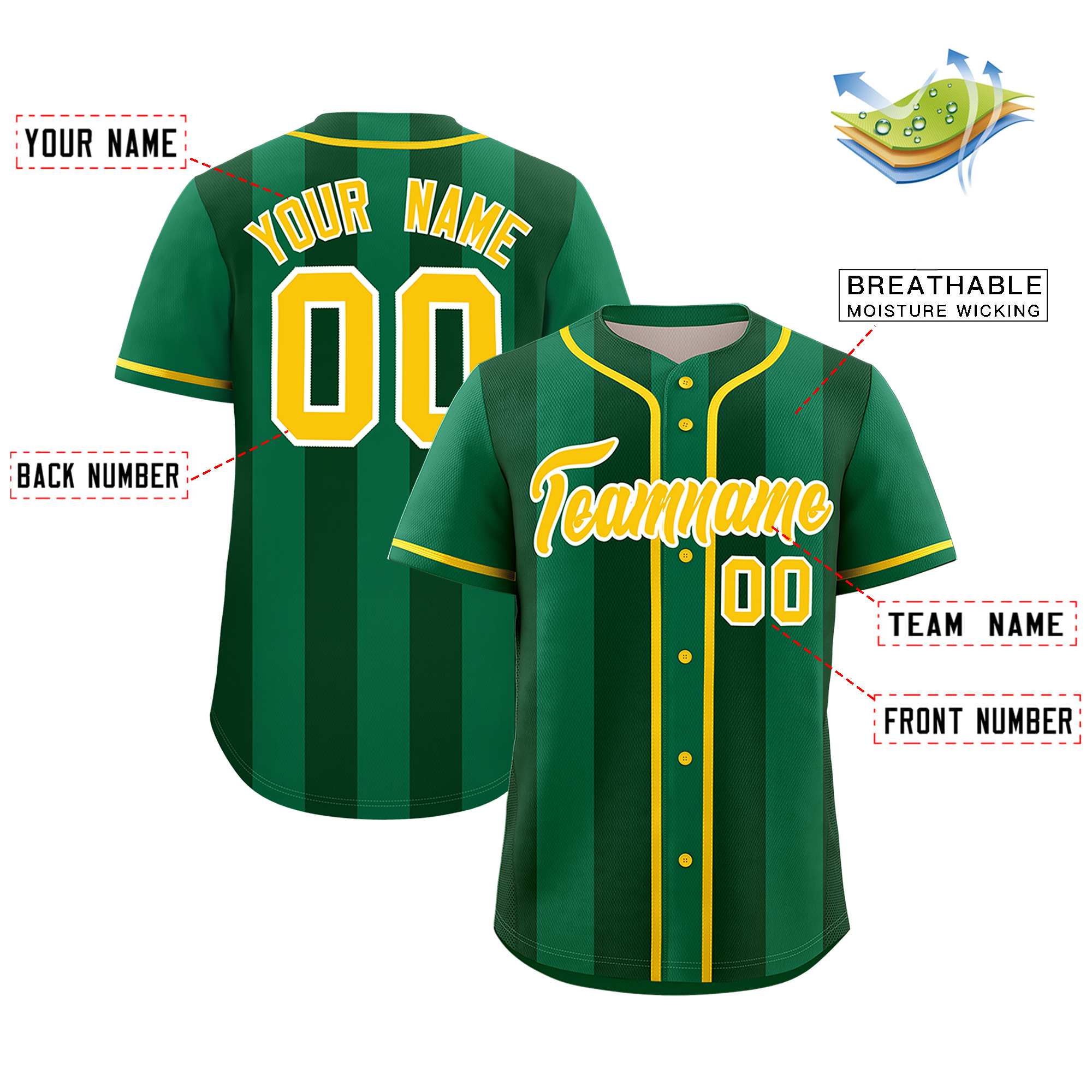 Custom Kelly Green Green Thick Stripe Fashion Authentic Baseball jersey