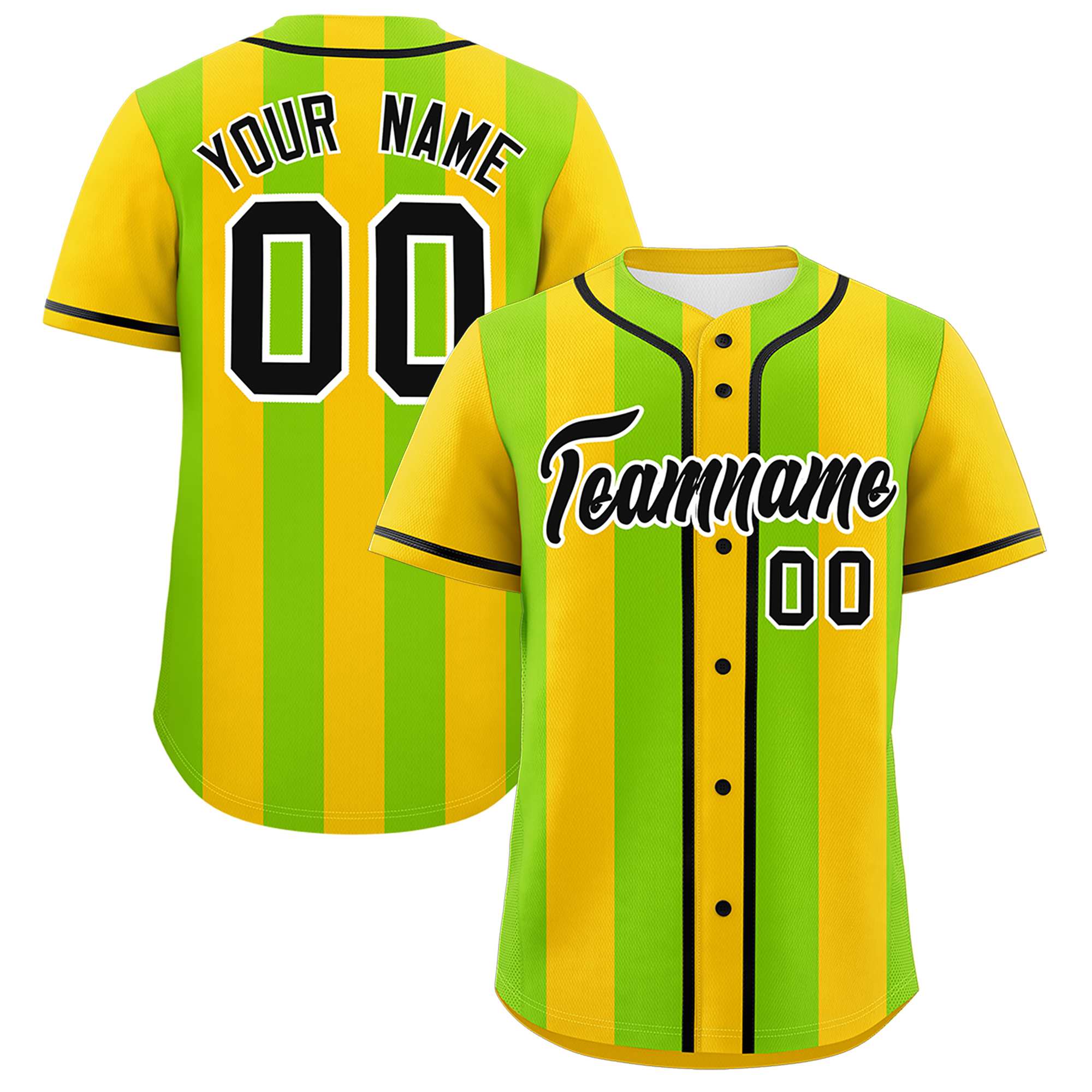 Custom Gold Neon Green Thick Stripe Fashion Authentic Baseball jersey