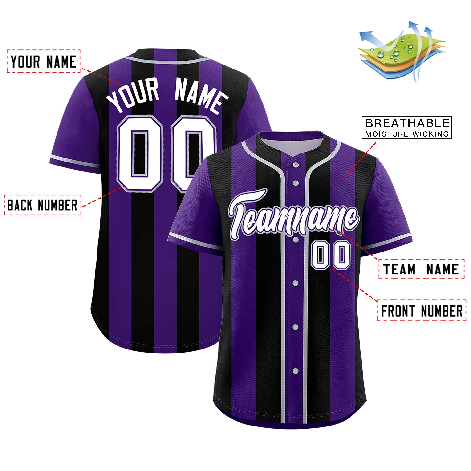 Custom Purple Black Thick Stripe Fashion Authentic Baseball jersey