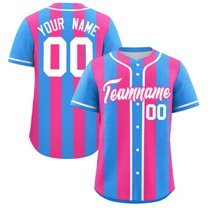 Custom Powder Blue Pink Thick Stripe Fashion Authentic Baseball jersey