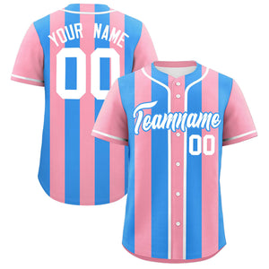 Custom Light Pink Powder Blue Thick Stripe Fashion Authentic Baseball jersey