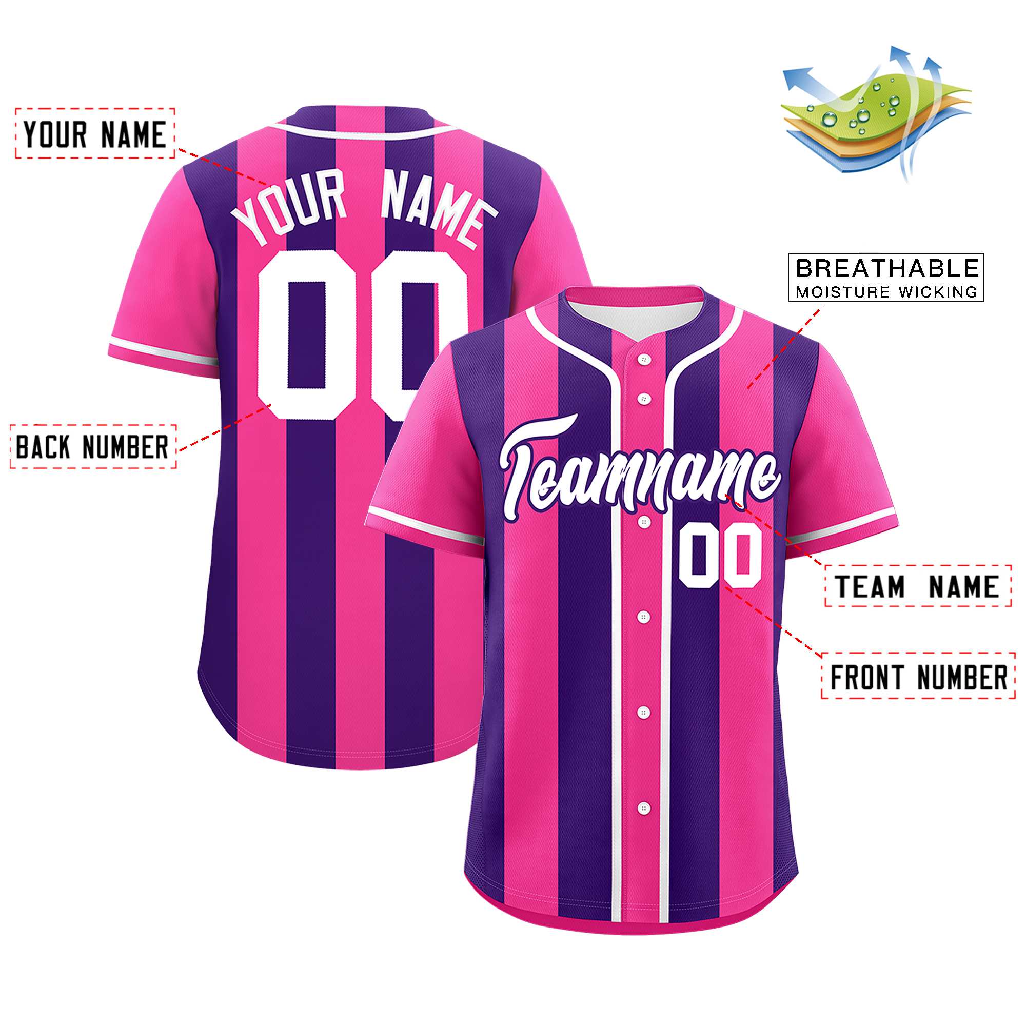 Custom Pink Purple Thick Stripe Fashion Authentic Baseball jersey