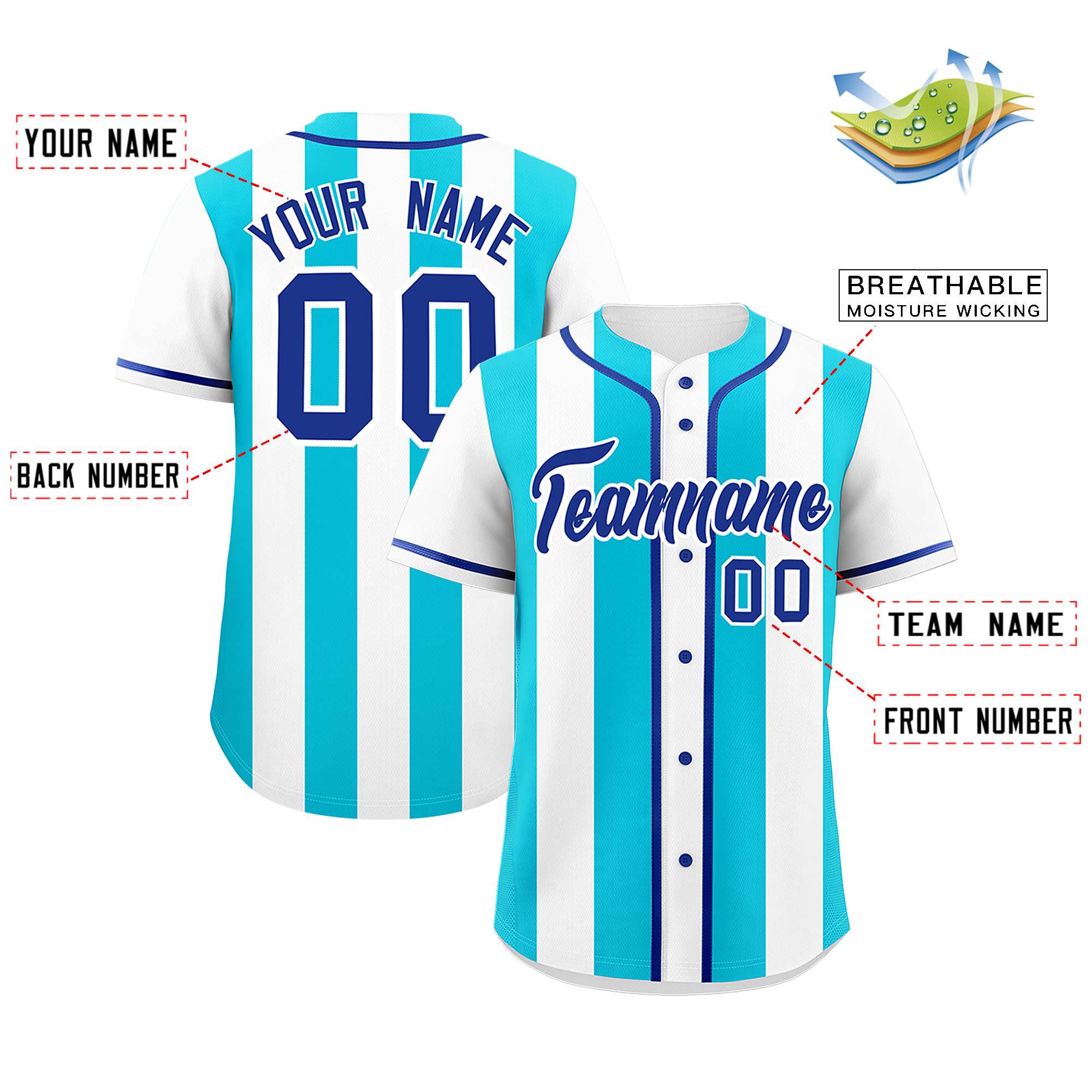 Custom White Sky Blue Thick Stripe Fashion Authentic Baseball jersey