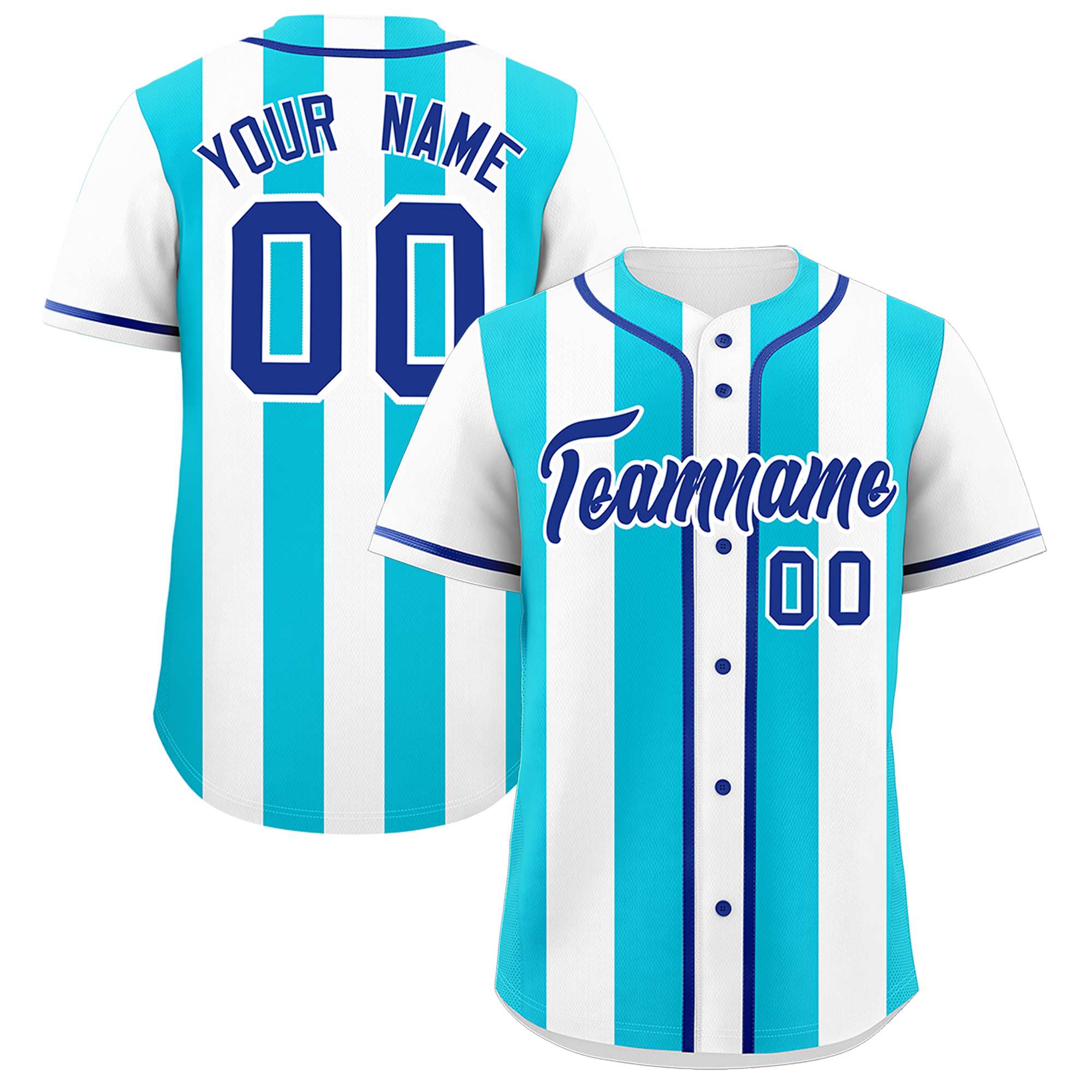 Custom White Sky Blue Thick Stripe Fashion Authentic Baseball jersey