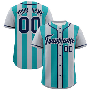 Custom Gray Aqua Thick Stripe Fashion Authentic Baseball jersey