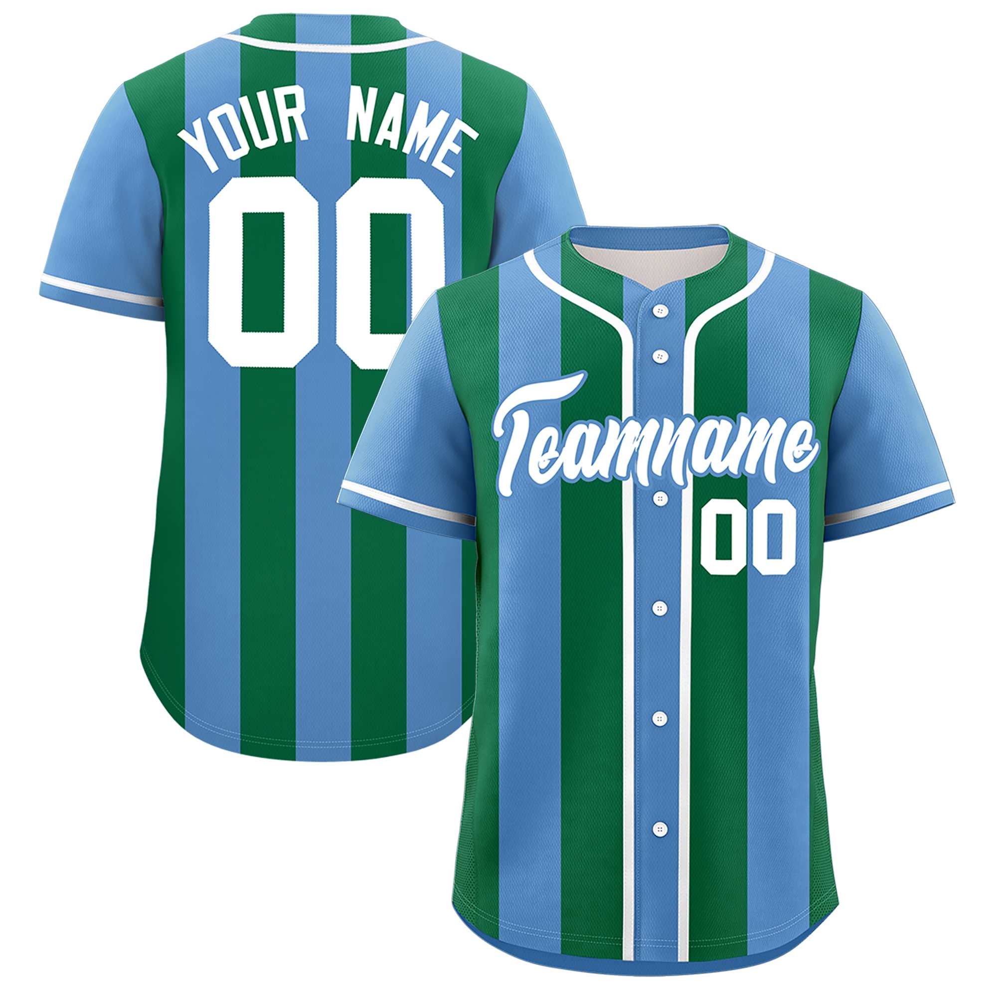 Custom Light Blue Kelly Green Thick Stripe Fashion Authentic Baseball jersey