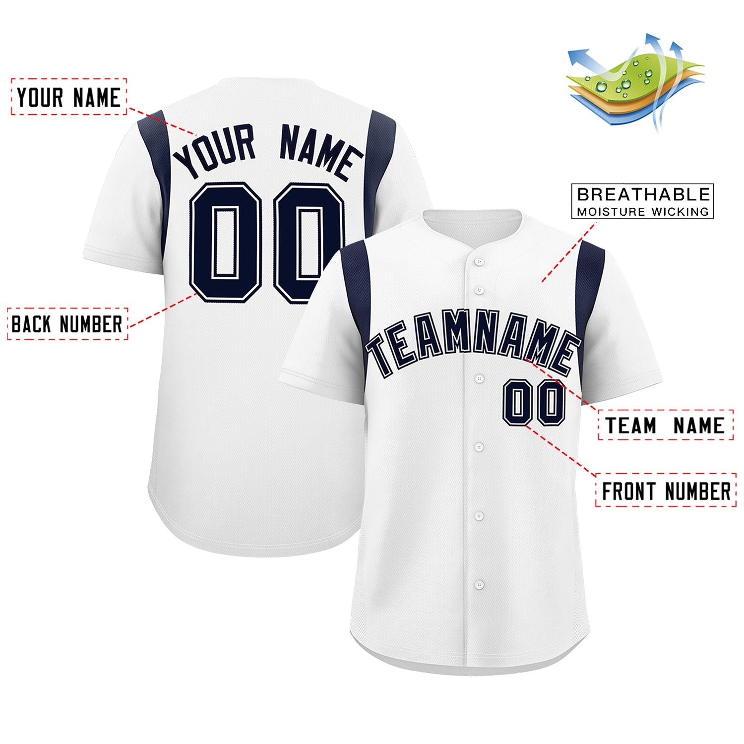 Custom White Navy Classic Style Personalized Full Button Authentic Baseball Jersey