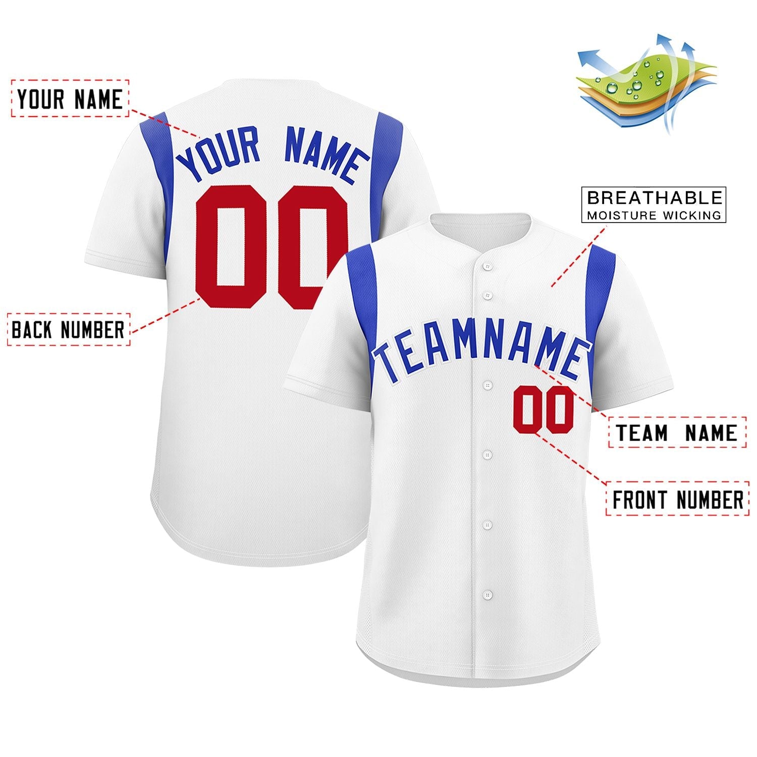 Custom White Royal Classic Style Personalized Full Button Authentic Baseball Jersey