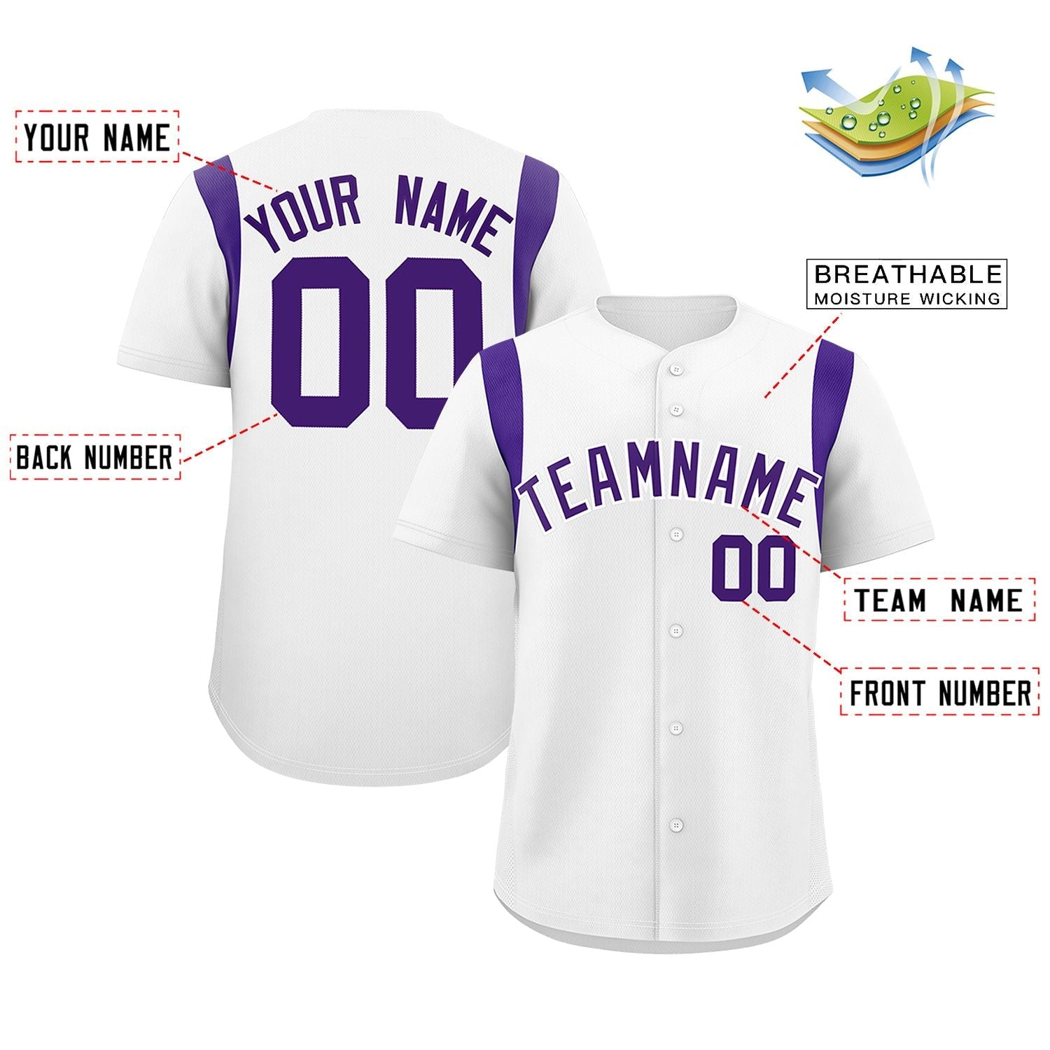 Custom White Purple Classic Style Personalized Full Button Authentic Baseball Jersey