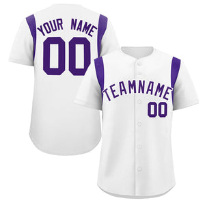 Custom White Purple Classic Style Personalized Full Button Authentic Baseball Jersey