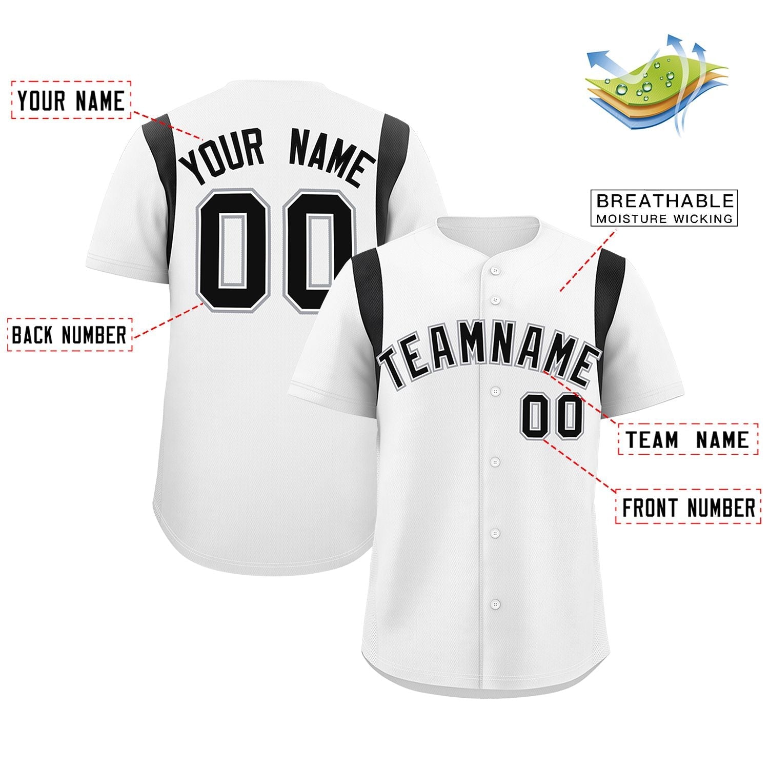 Custom White Black Classic Style Personalized Full Button Authentic Baseball Jersey