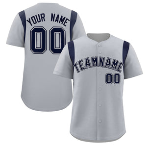 Custom Gray Navy Classic Style Personalized Full Button Authentic Baseball Jersey