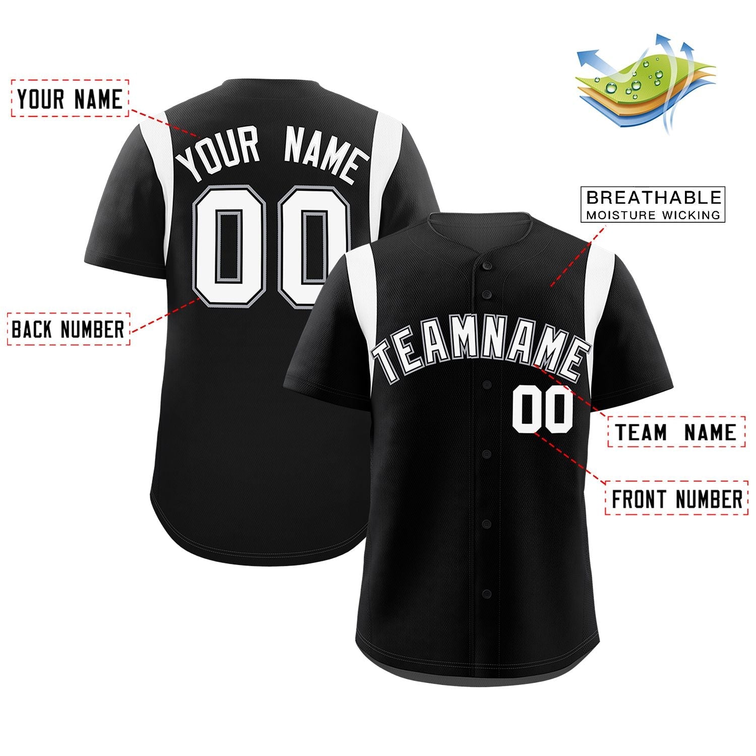 Custom Black White Classic Style Personalized Full Button Authentic Baseball Jersey