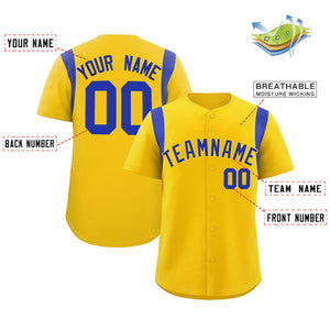 Custom Gold Royal Classic Style Personalized Full Button Authentic Baseball Jersey