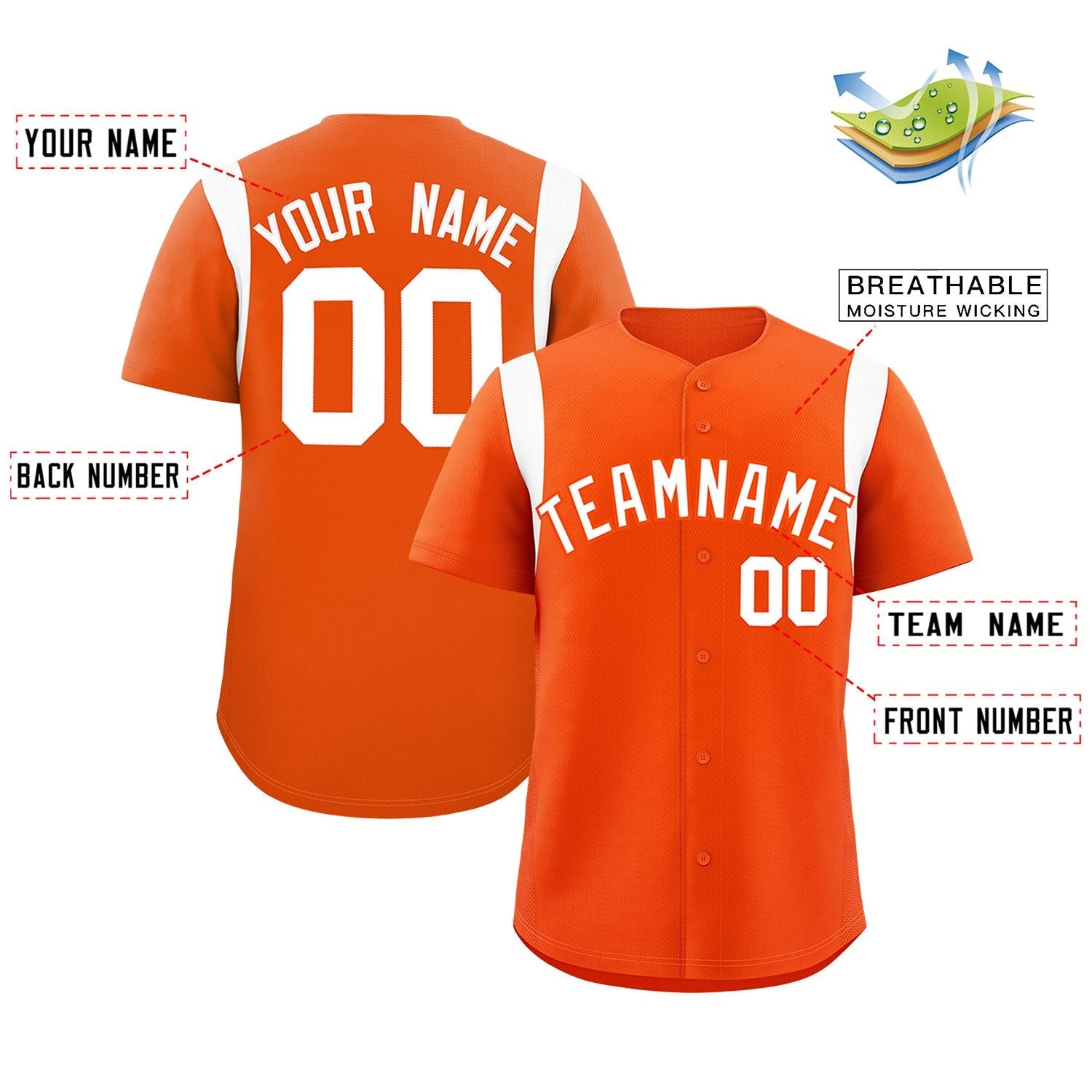 Custom Orange White Classic Style Personalized Full Button Authentic Baseball Jersey