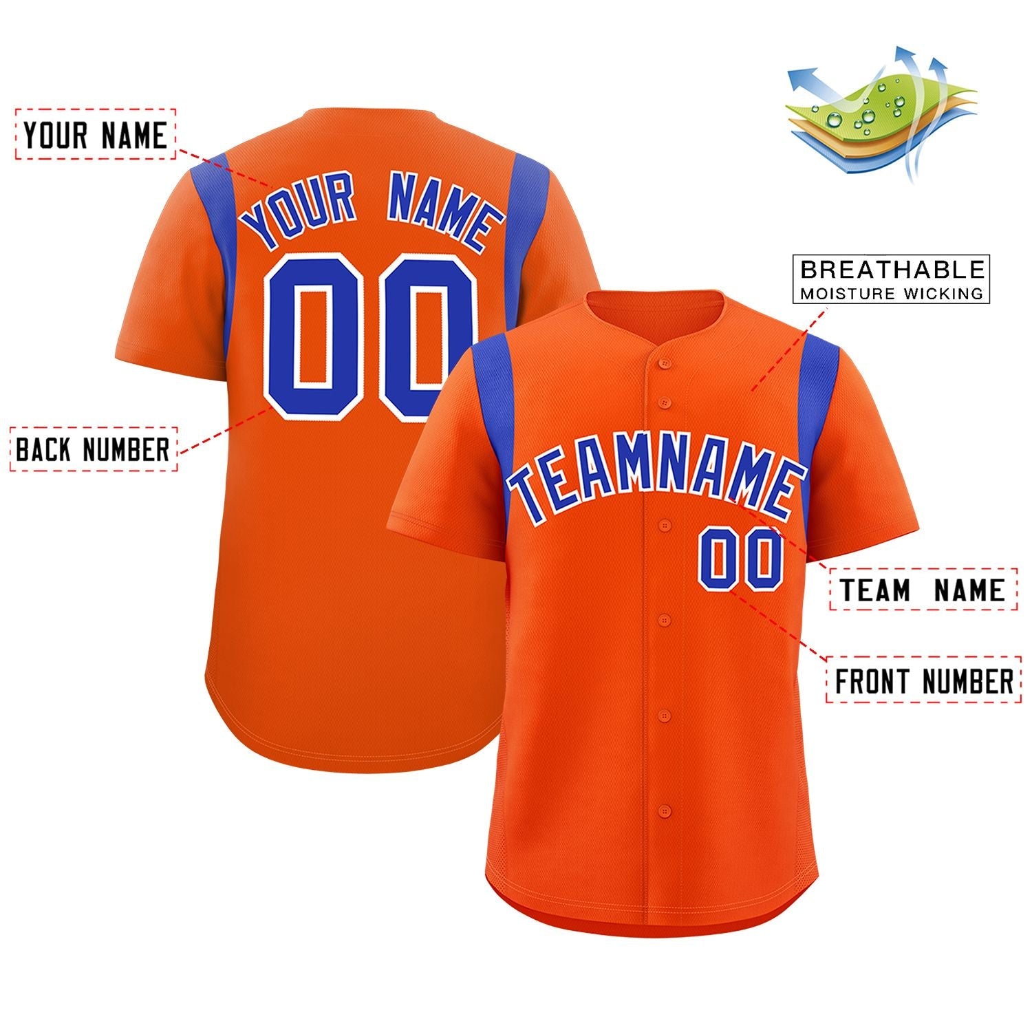 Custom Orange Royal Classic Style Personalized Full Button Authentic Baseball Jersey