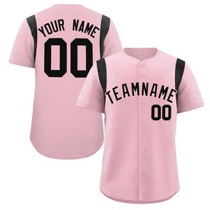 Custom Light Pink Black Classic Style Personalized Full Button Authentic Baseball Jersey