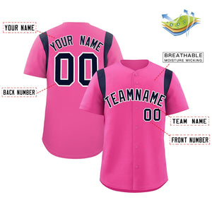 Custom Pink Navy Classic Style Personalized Full Button Authentic Baseball Jersey
