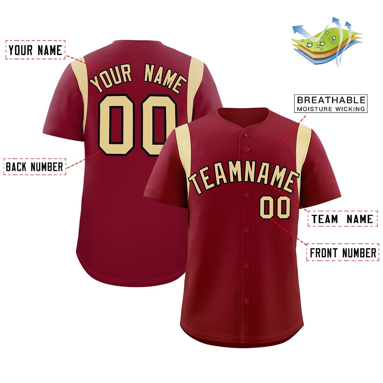 Custom Crimson Khaki Classic Style Personalized Full Button Authentic Baseball Jersey