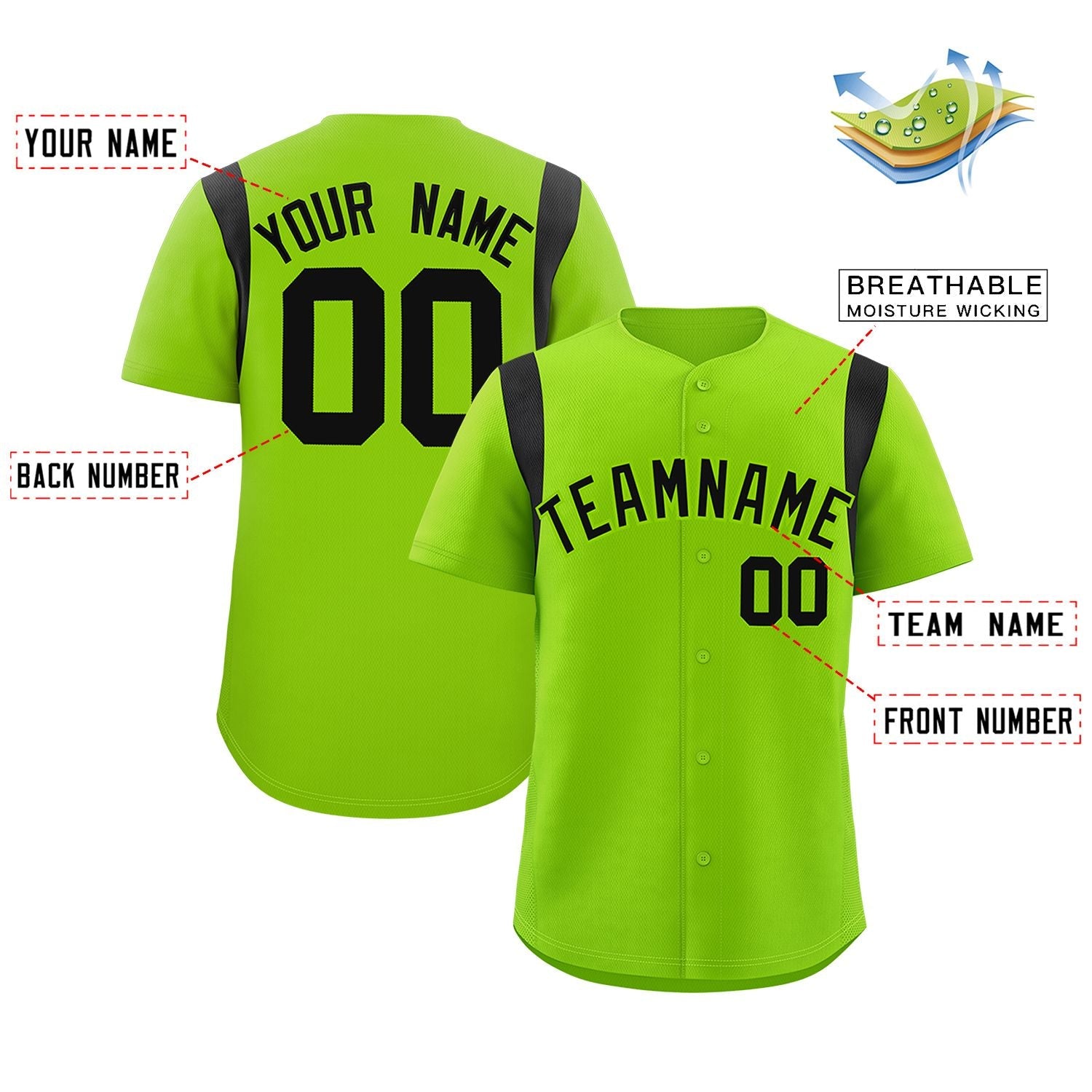 Custom Neon Green Black Classic Style Personalized Full Button Authentic Baseball Jersey