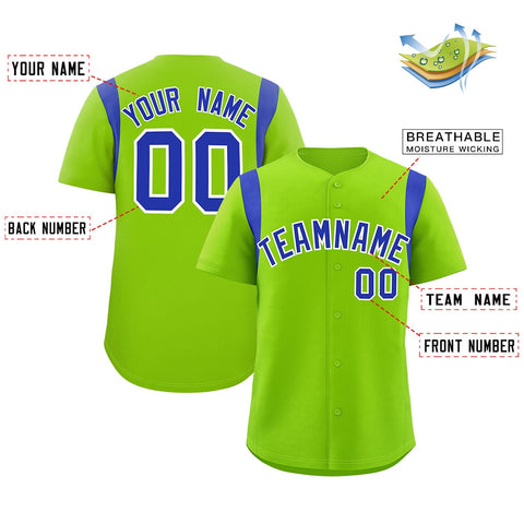 Custom Neon Green Royal Classic Style Personalized Full Button Authentic Baseball Jersey