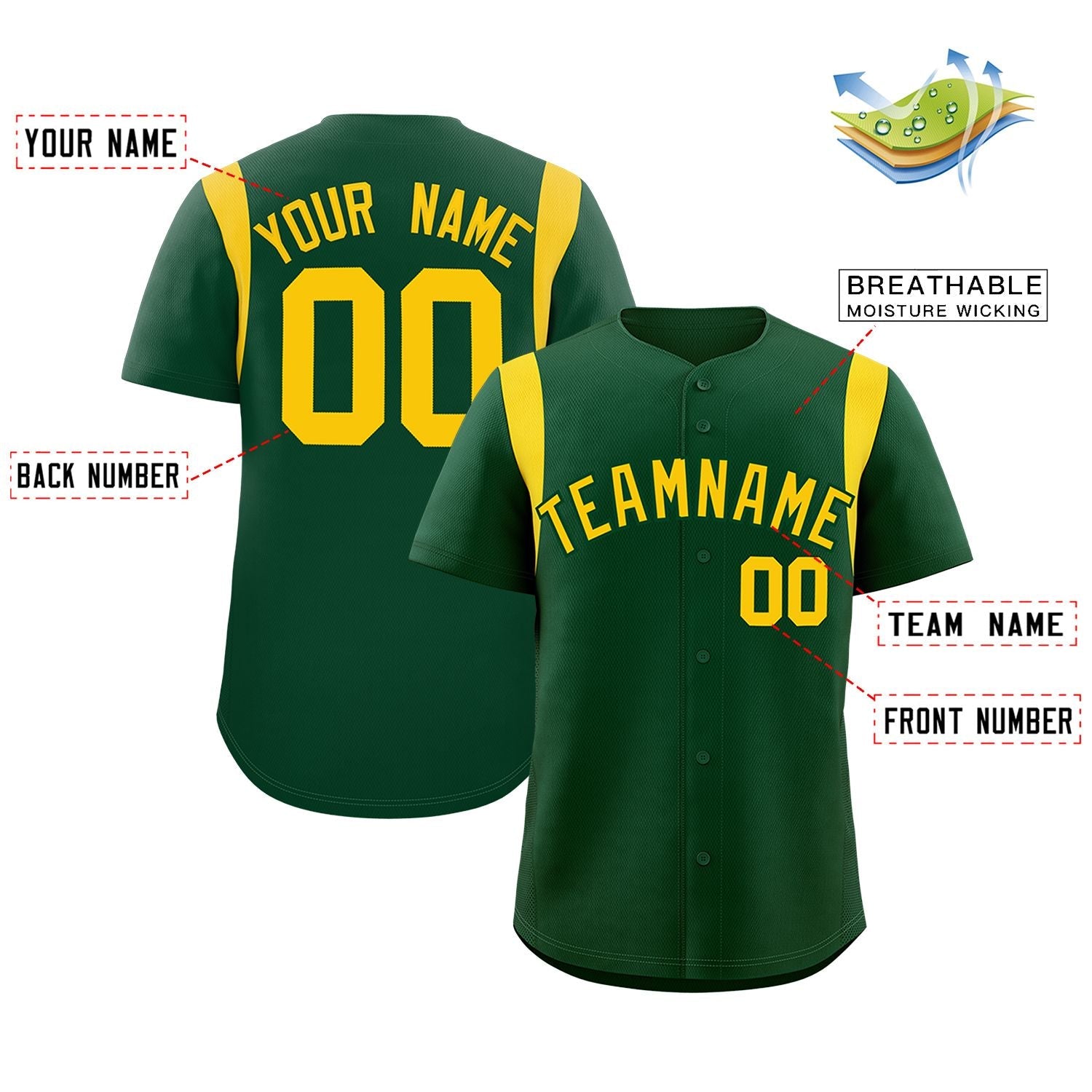 Custom Green Gold Classic Style Personalized Full Button Authentic Baseball Jersey