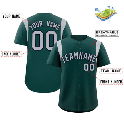 Custom Midnight Green Gray Classic Style Personalized Full Button Authentic Baseball Jersey
