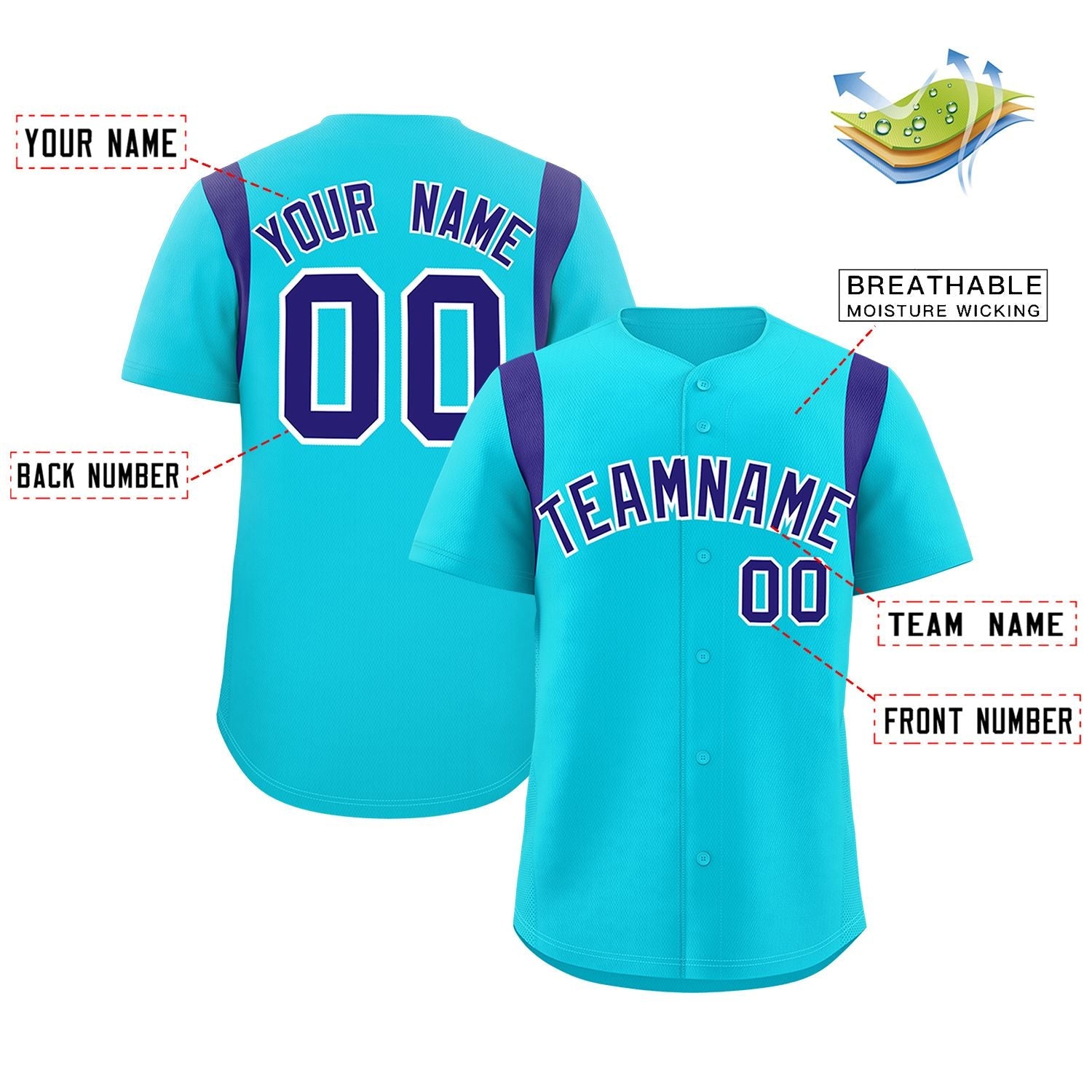 Custom Sky Blue Violet Classic Style Personalized Full Button Authentic Baseball Jersey