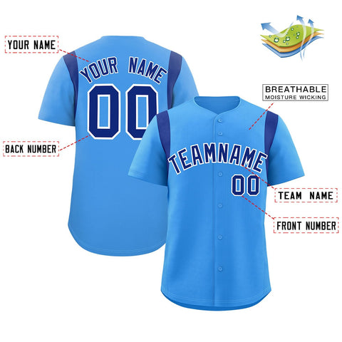 Custom Powder Blue Royal Classic Style Personalized Full Button Authentic Baseball Jersey
