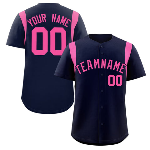 Custom Navy Pink Classic Style Personalized Full Button Authentic Baseball Jersey