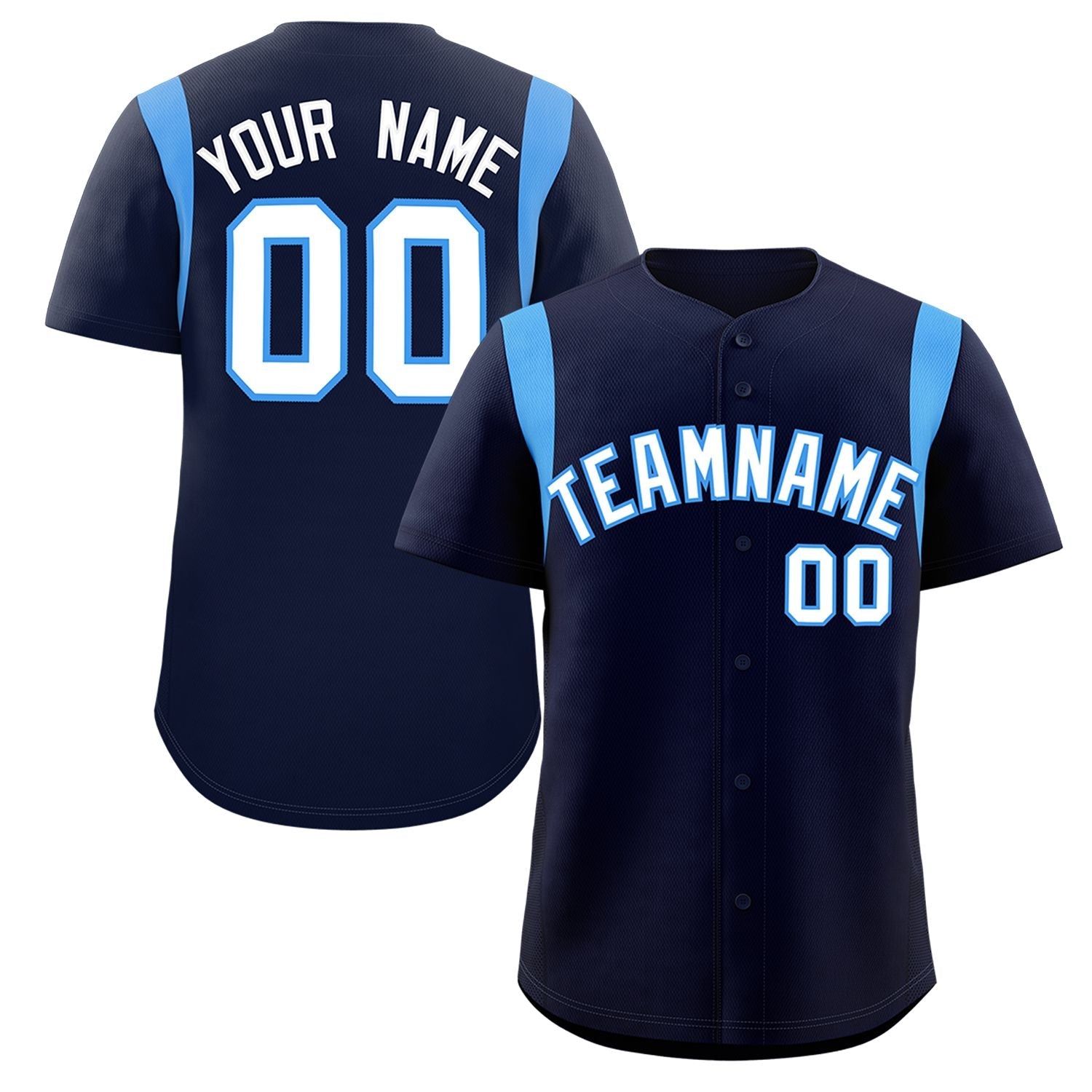 Custom Navy Powder Blue Classic Style Personalized Full Button Authentic Baseball Jersey