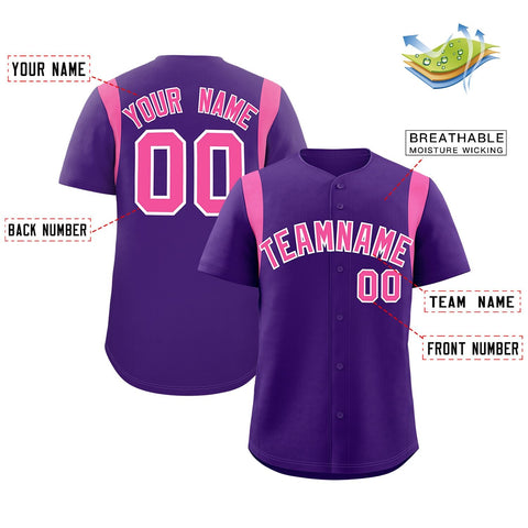 Custom Purple Pink Classic Style Personalized Full Button Authentic Baseball Jersey