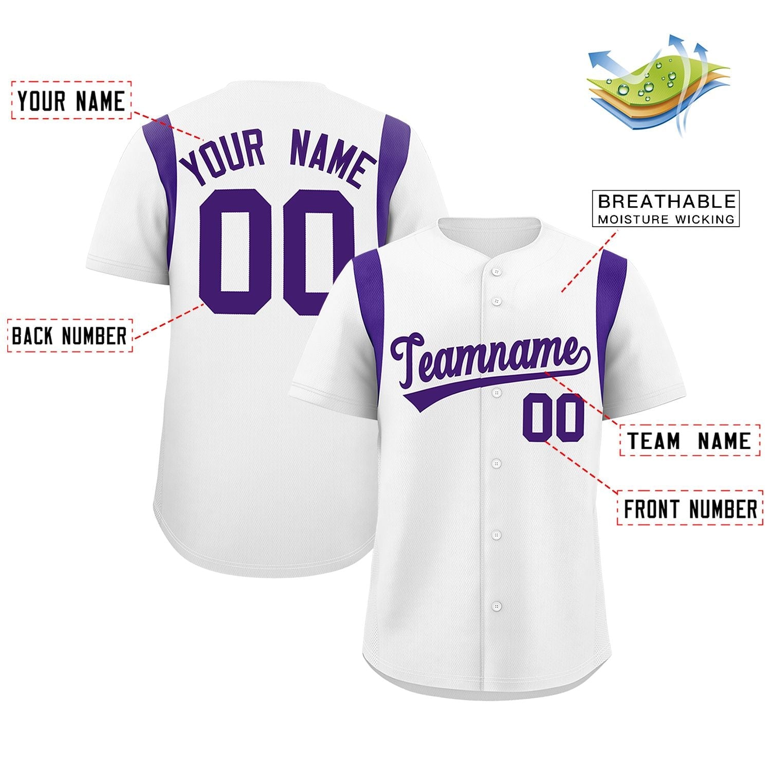 Custom White Purple Classic Style Personalized Full Button Authentic Baseball Jersey