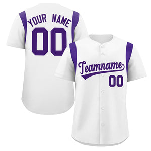 Custom White Purple Classic Style Personalized Full Button Authentic Baseball Jersey