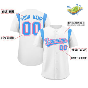 Custom White Powder Blue Classic Style Personalized Full Button Authentic Baseball Jersey