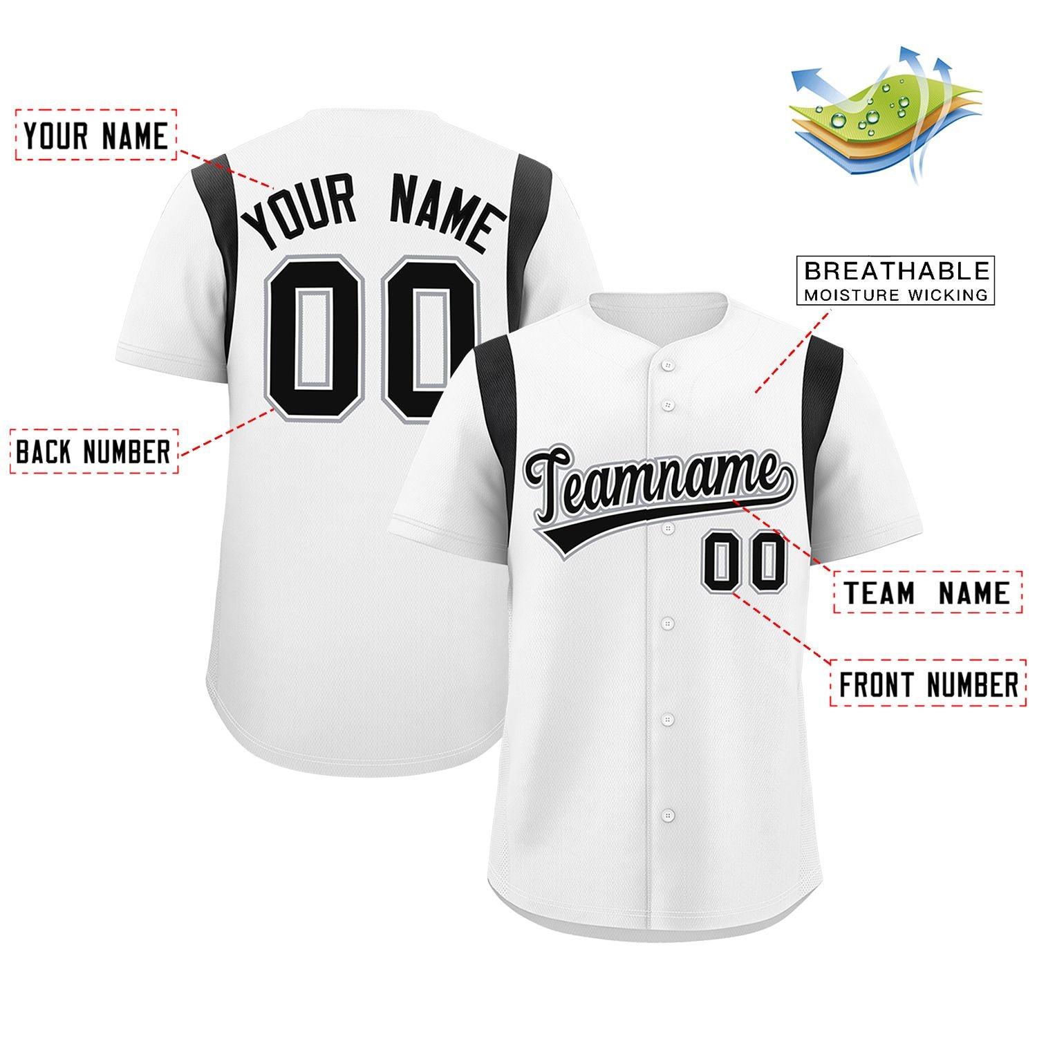 Custom White Black Classic Style Personalized Full Button Authentic Baseball Jersey