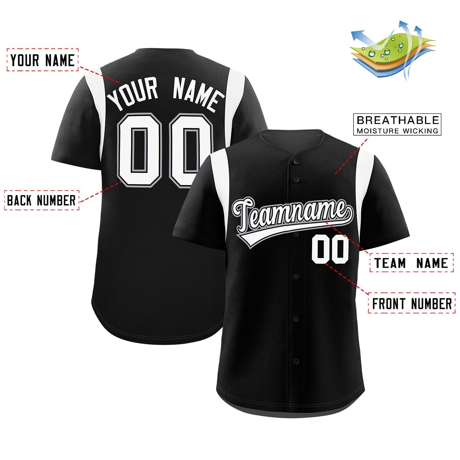 Custom Black White Classic Style Personalized Full Button Authentic Baseball Jersey