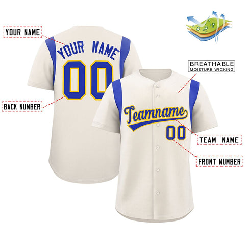Custom Cream Royal Classic Style Personalized Full Button Authentic Baseball Jersey